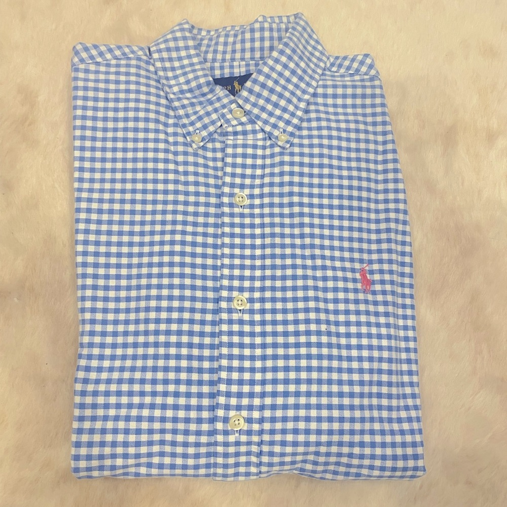 Men's Polo Ralph Lauren Blue Gingham Oxford Shirt Slim Fit Medium
